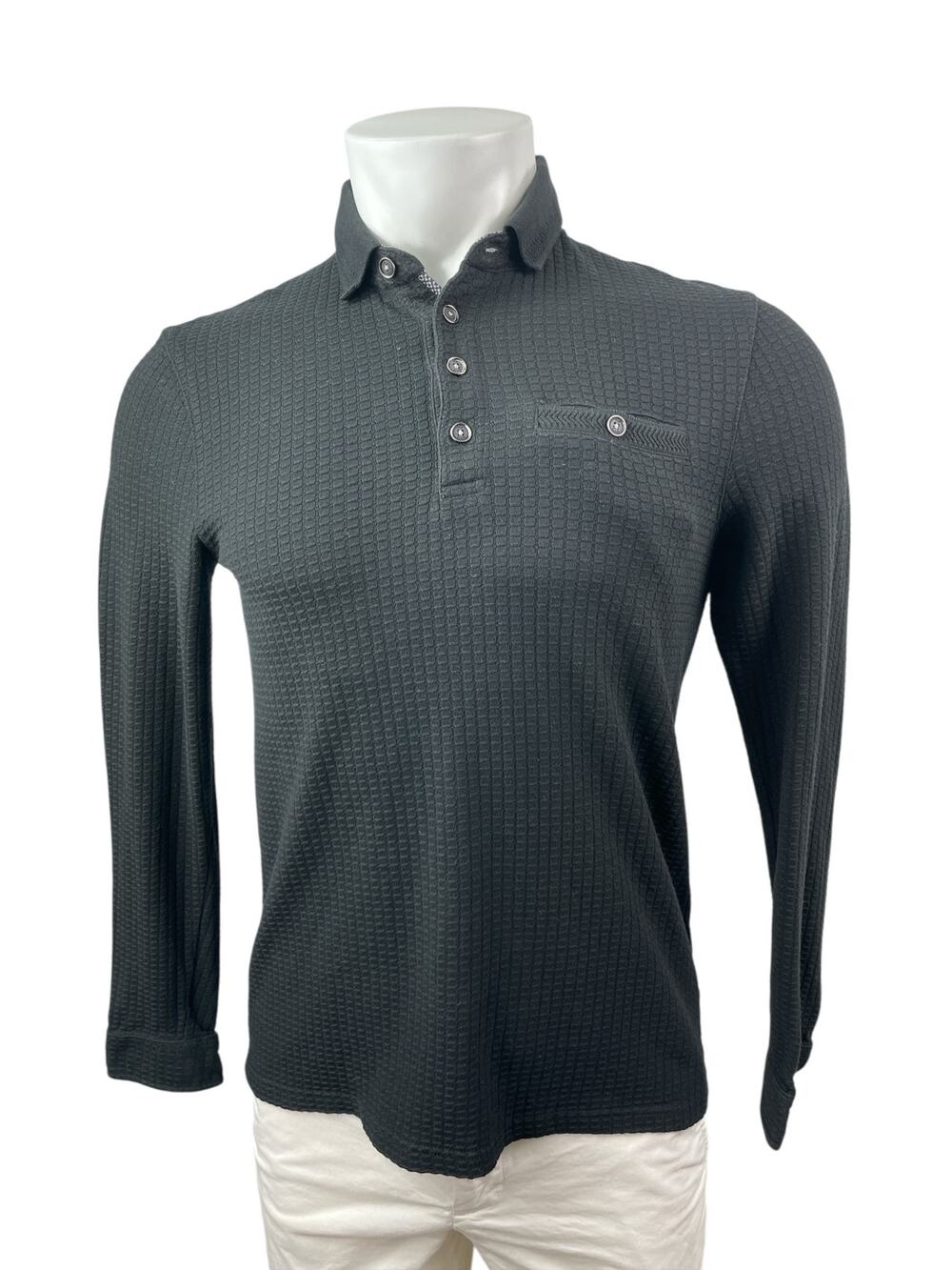 Ted Baker London Black Waffle Knit Collared Long Sleeve Sweatshirt Sweater Top 2